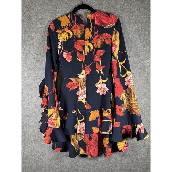 C/ MEO Dress Women Small Gossamer Navy Blue Floral Print Long Sleeve Wrap‎ Mini - Picture 8 of 9